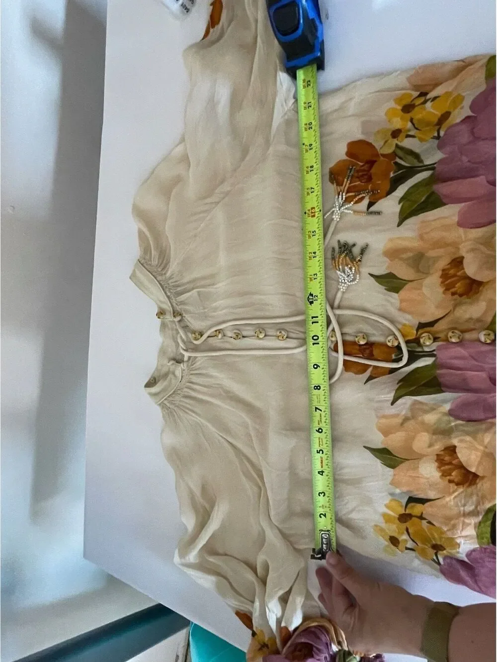FARM Rio Anthropologie Size S Cream Floral Balloon Sleeve High-Neck Blouse Boho